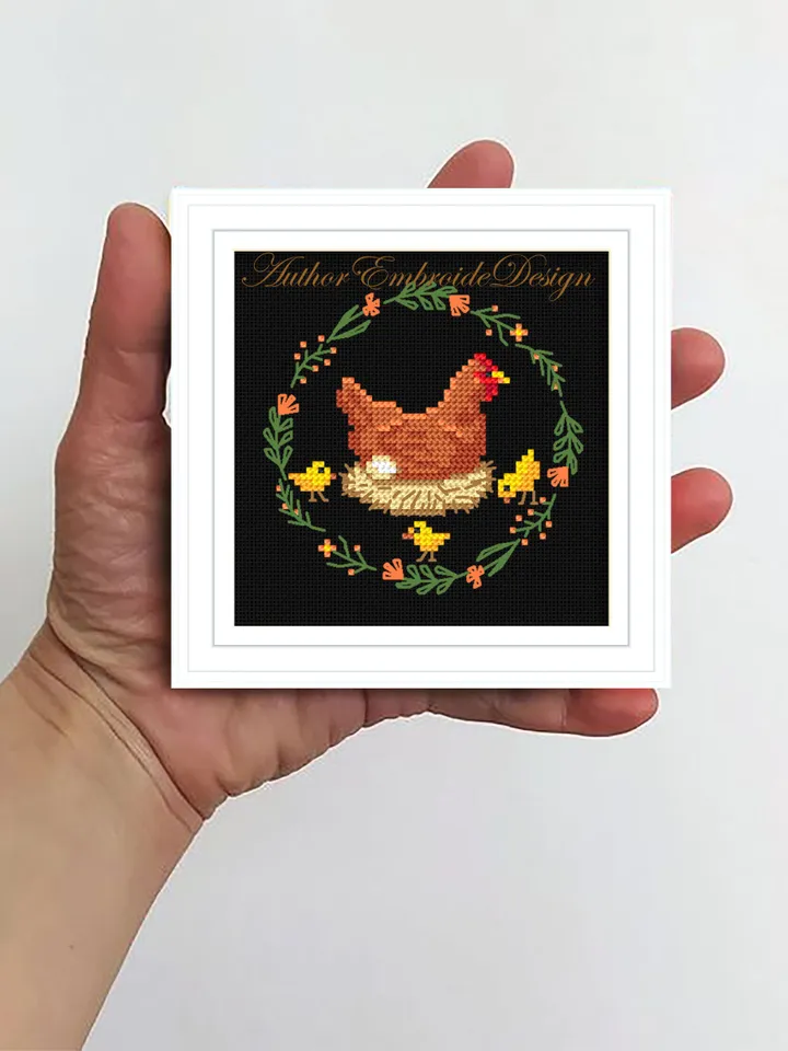 Hen and Chicks cross stitch pattern PDF download Chicken cross stitch chart Small chicken decor for cross stitch beginner, Chicken gift #K27