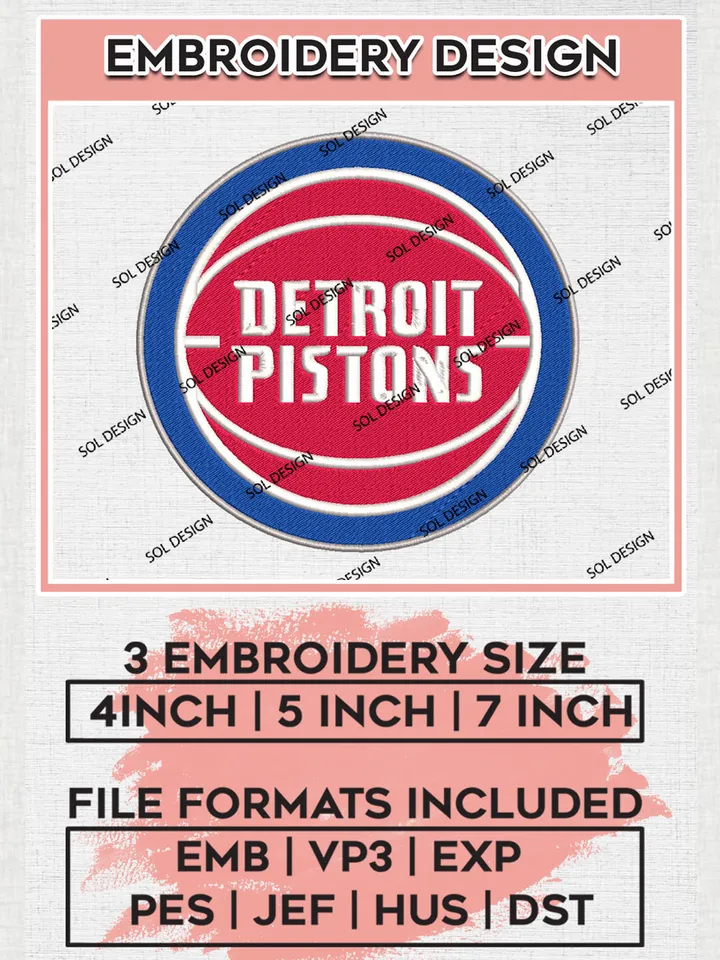 NBA Detroit Pistons Logo Embroidery Design, NBA Detroit Pistons Machine Embroidery Files, NBA Machine Embroidery Design, Machine Embroidery Design, Digital Download