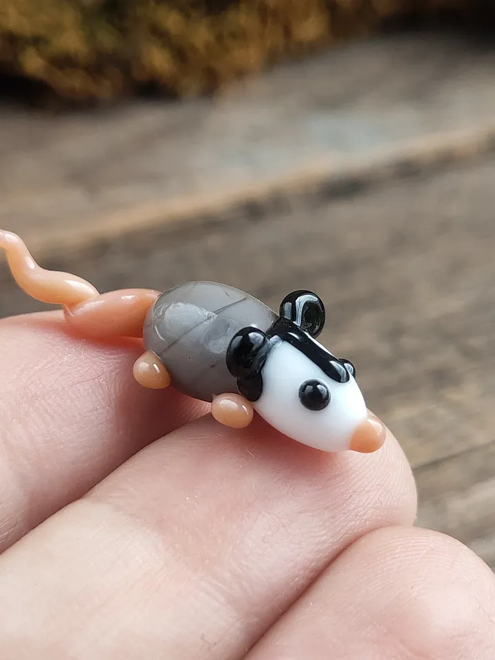 Opossum figurine Rat gifts Pet mouse Rat toy Glass opossum art Mouse miniature Dollhouse miniature Miniature animals Tiny glass possum