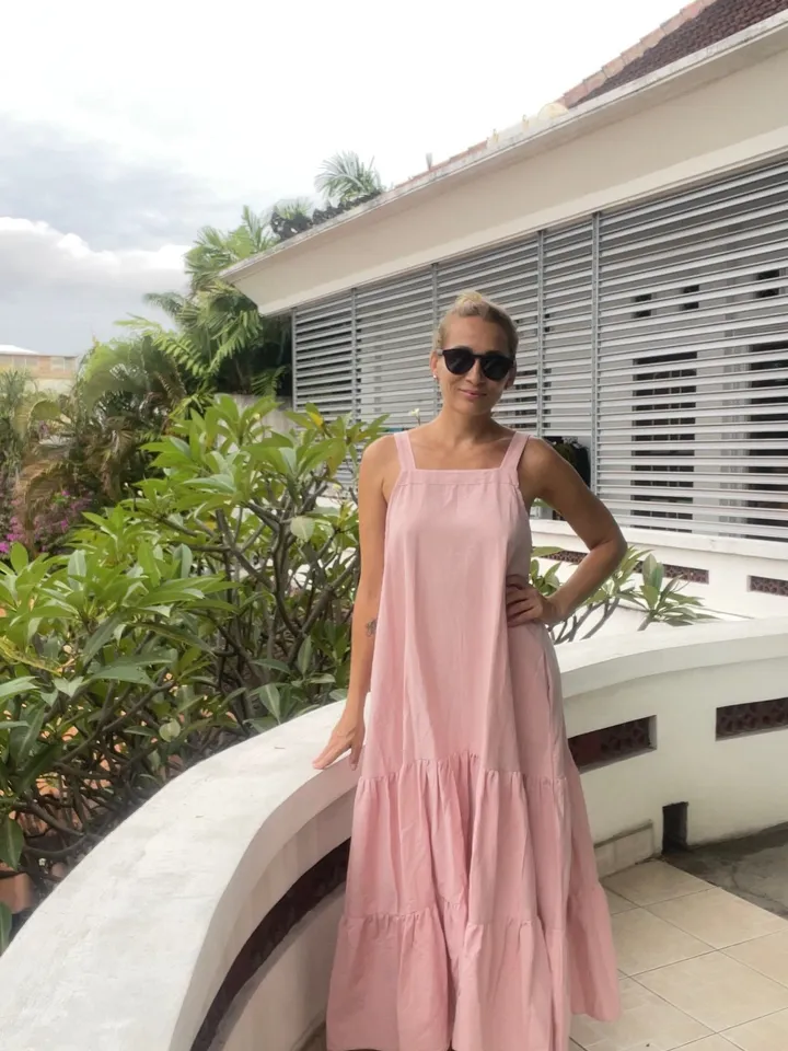 Linen loose light pink summer feminine dress / comfort women vacation summer long oversize dress | light pink designer dress