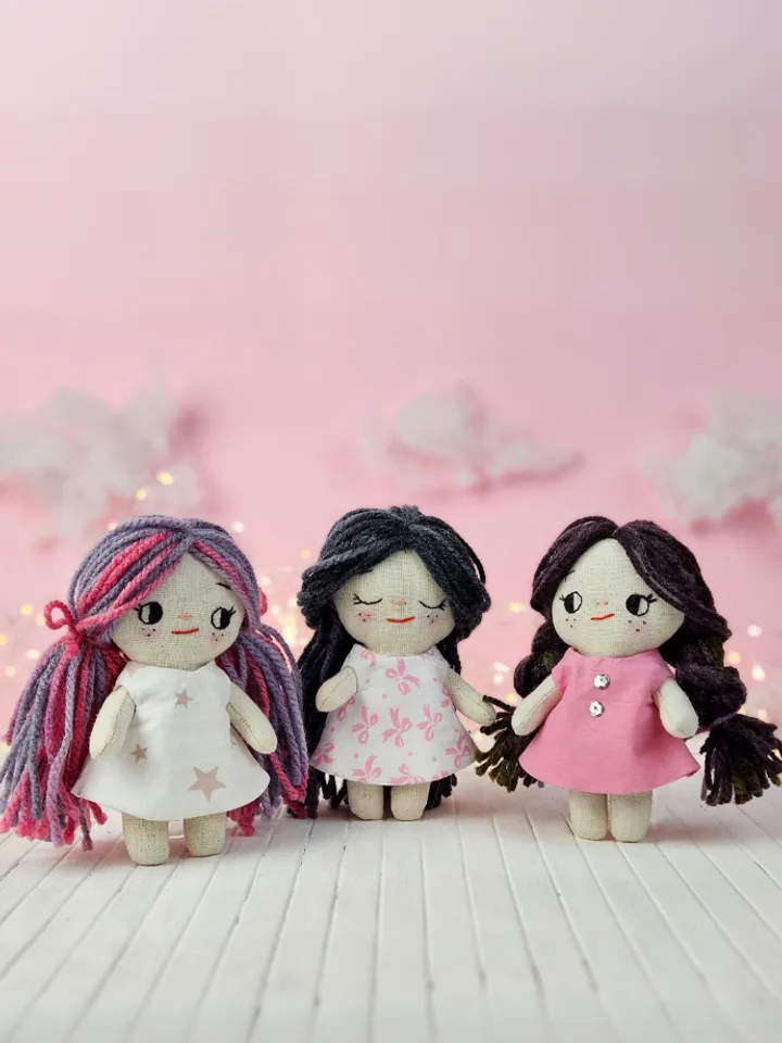PDF Mini Fabric Doll in a dress 14cm (5.5") sewing pattern and tutorial