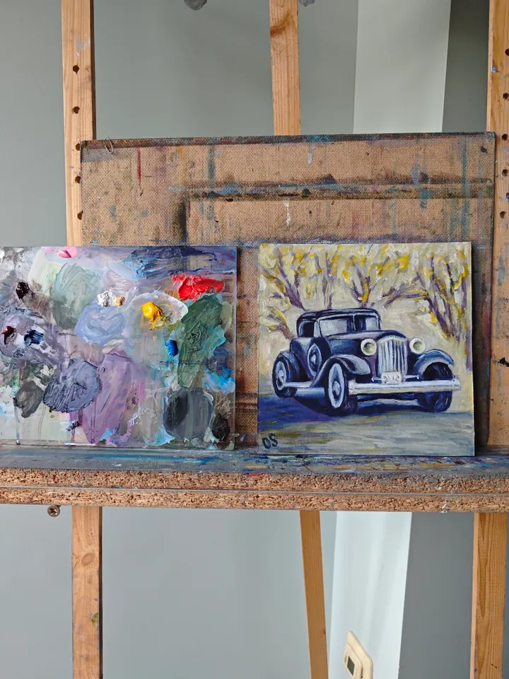 Retro Car Original Painting Car Original Art Retro Old Car Artwork Black Old Car Wall Art Decor 8 x 8 inches be OlgaSokolovaArt