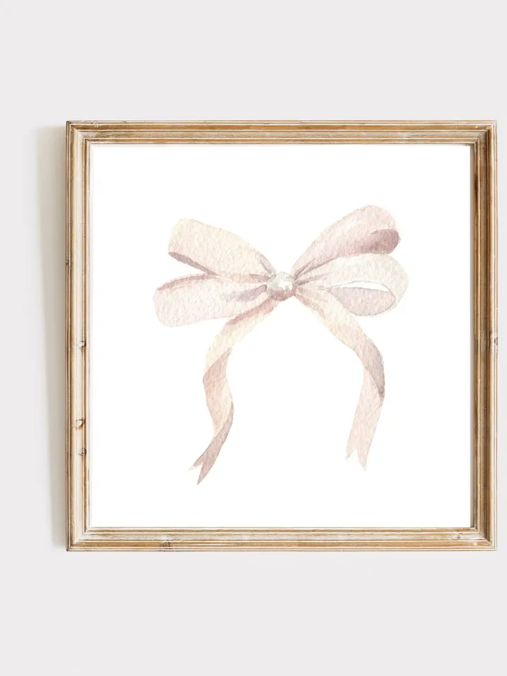 White Bow Watercolor Painting Art Print, White Nursery Art, Little Girl Room, Grand Millennial Style, Watercolor Hair Bow Print,Girly Poster