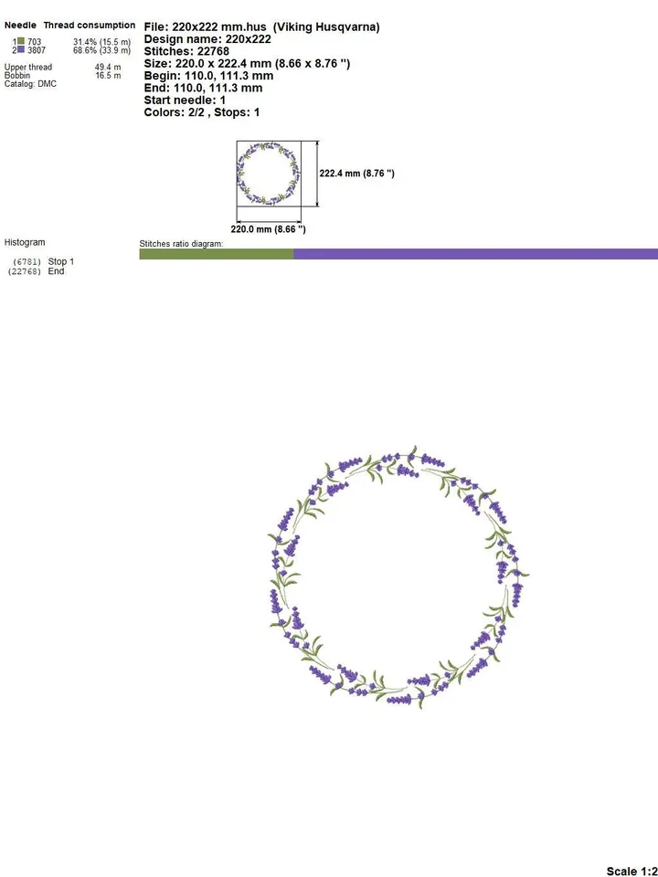 Lavender embroidery design Machine embroidery Lavender wreath 4 sizes and border embroidery 3 sizes, Flower embroidery files download #R51