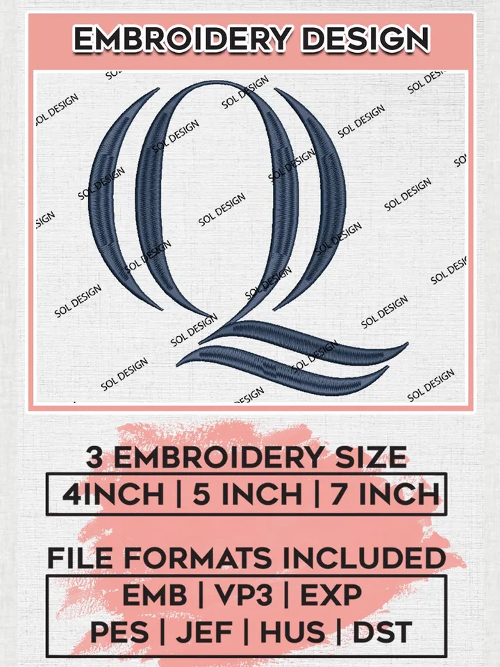 NCAA Quinnipiac Bobcats Football Team Letter Logo Embroidery Design Files, NCAA Quinnipiac Bobcats Machine Embroidery, NCAA Teams, Game Day, 3 sizes, NCAA Machine embroidery designs, Digital Download