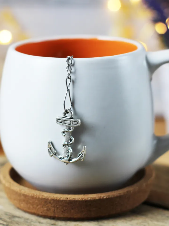 Anchor tea ball infuser for herbal tea, Tea infuser with nautical charm, Tea Strainer anchor pendant, loose leaf tea