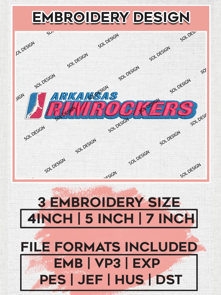 Arkansas RimRockers NBA Team Word Logo Embroidery Designs, NBA G League Team Embroidery Files, Basketball Machine Embroidery Designs, NBA RimRockers Team Logo, Sport Machine Embroidery Design, Digital Download