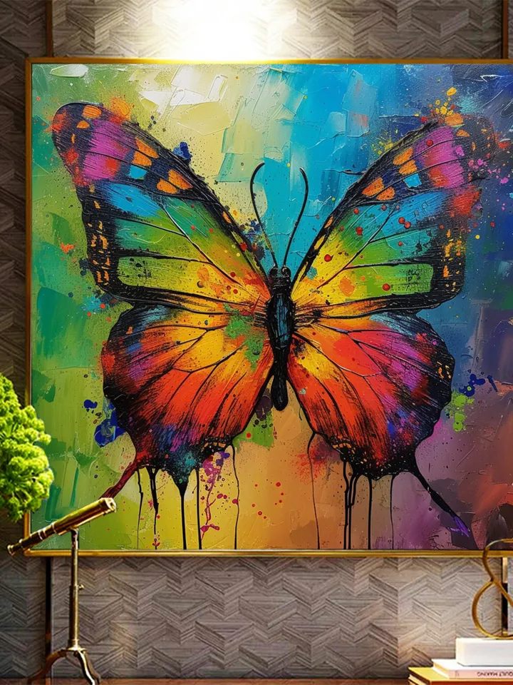 Original Colorful Butterfly Oil Painting On Canvas, Large Wall Art, Abstract Animals Painting, Office Wall Art, Custom Painting, Home Decor