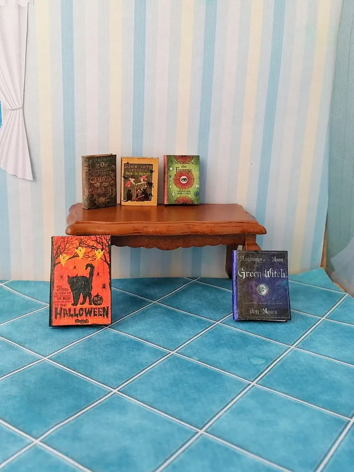 Dollhouse book set in 1:12 scale. Handmade.