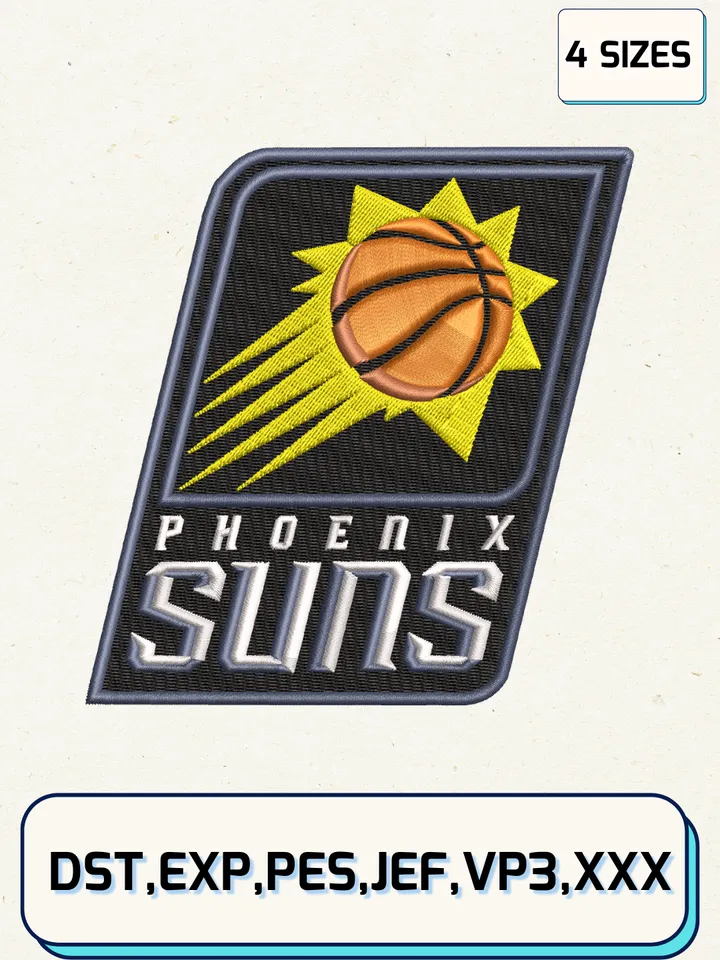 Phoenix Suns Logos Embroidery Design Files,NBA Logos Embroidery Designs,Machine Embroidery Files,4 Sizes