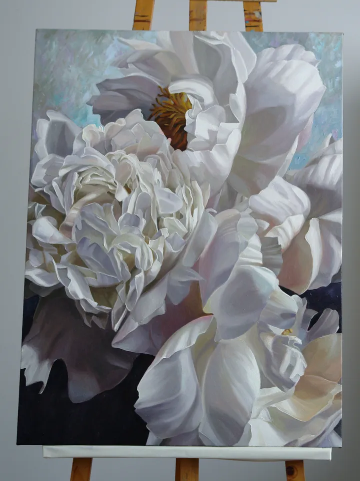 White peonies oil painting