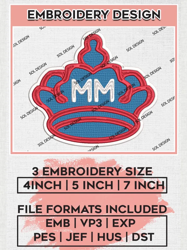 MLB Miami Marlins Crown Logo Embroidery Files, MLB Miami Marlins Team Embroidery, MLB Teams, 3 sizes, MLB Machine embroidery designs, Digital Download