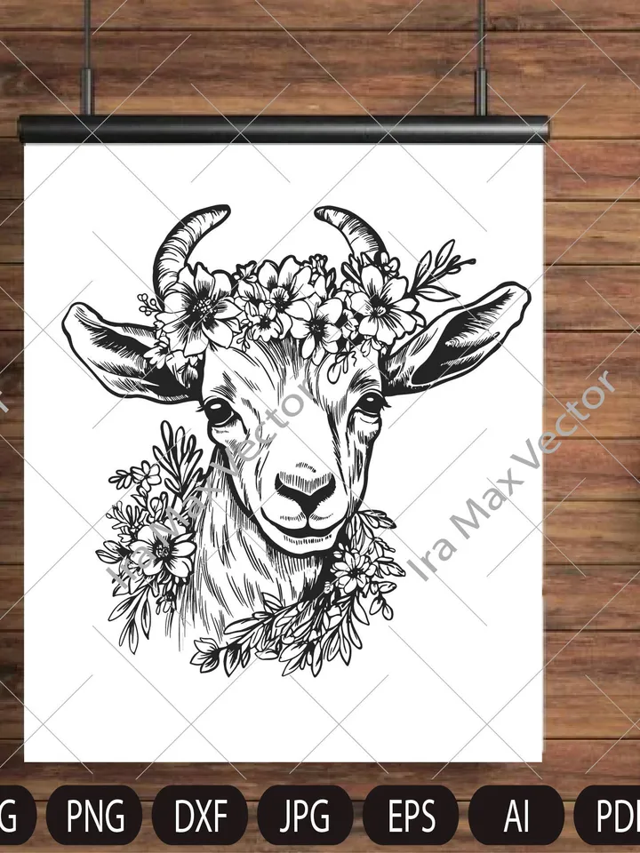 Floral Goat SVG file, Goat with Flower Crown SVG,Goat cut file, Animal Face, Floral Crown, Farm Animals, I love goats shirt svg file