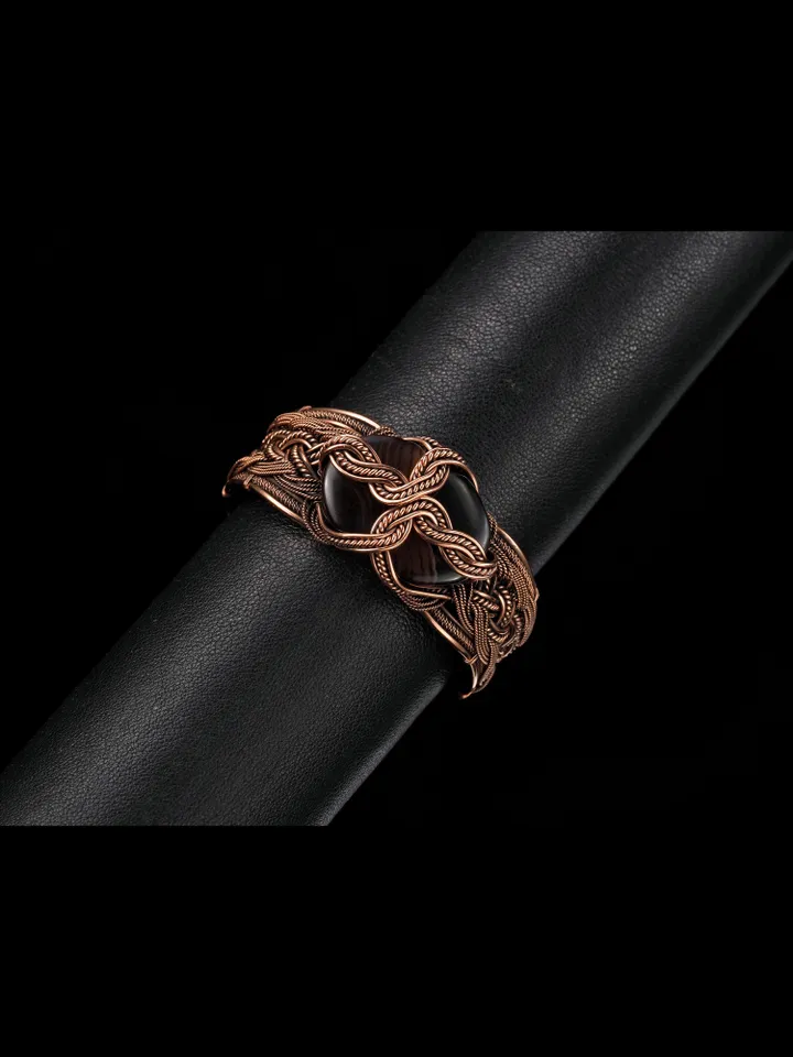 Copper wire wrapped agate bracelet Unique woven copper wire bangle Small size