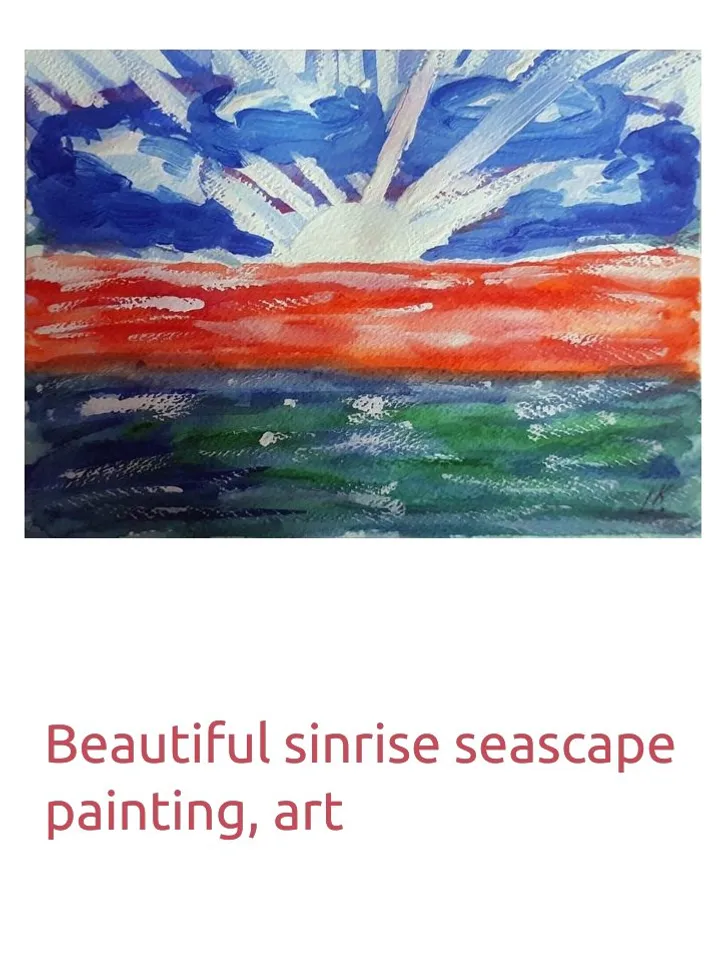 Beautiful Sinrise Seascape Painting Gouache Art on Paper