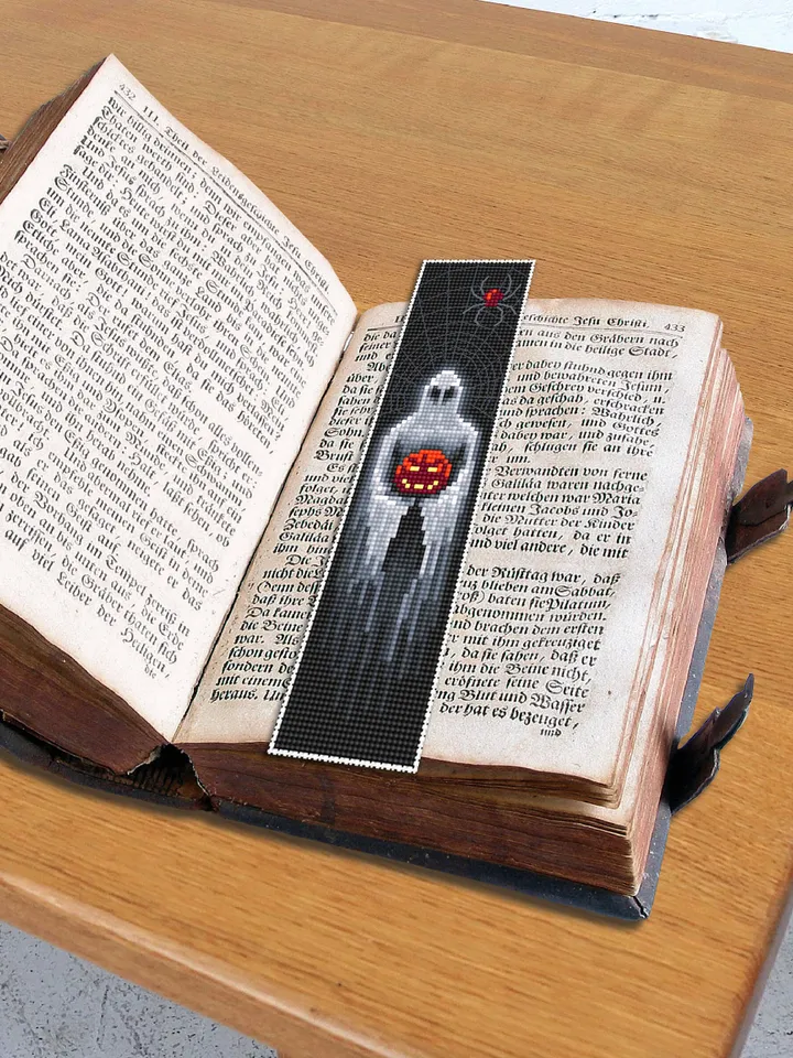 Spooky Halloween bookmark cross stitch pattern download PDF, Handmade bookmark pattern PDF, Ghost cross stitch chart, Gothic halloween #B82
