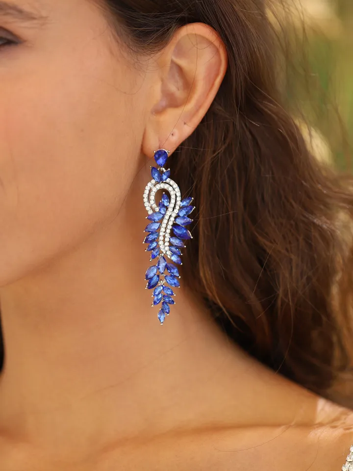 Art Deco Sapphire Blue Bridal Earrings, Blue Crystal Statement Wedding Earrings, Boho Earrings, Bridesmaids Earrings Crystal Drop Earrings