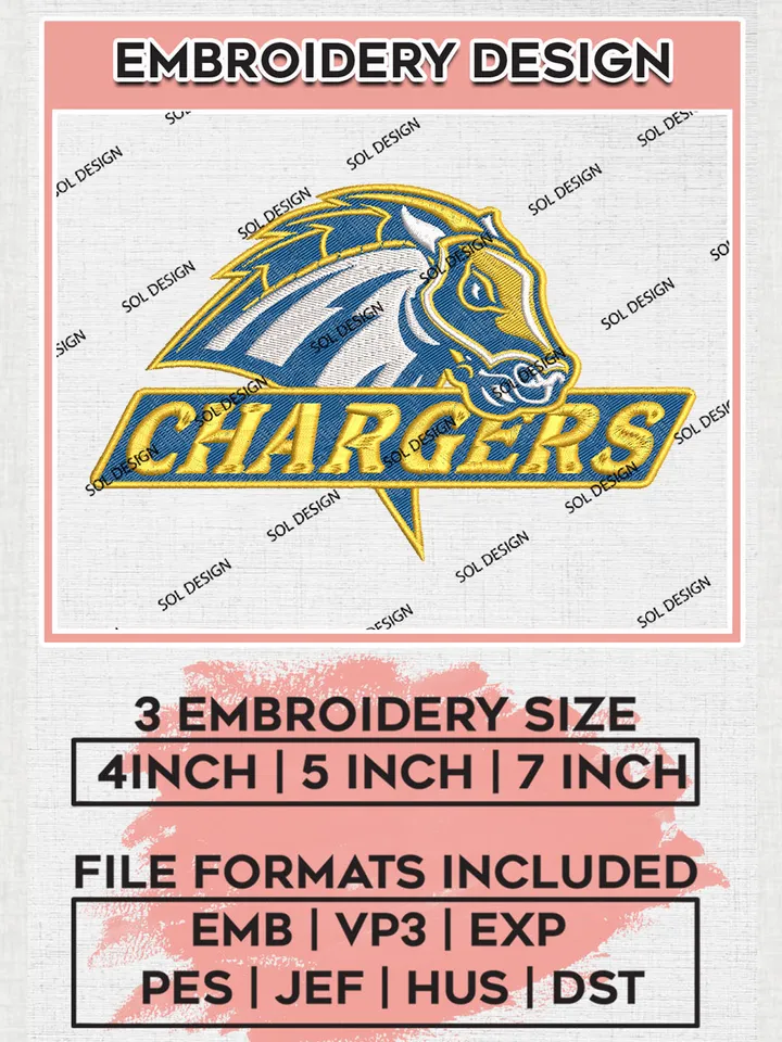 Chargers NCAA College Team Logo Embroidery Design Files, NCAA New Haven Chargers Machine Embroidery, NCAA Teams, 3 sizes, NCAA Machine embroidery designs, Digital Download