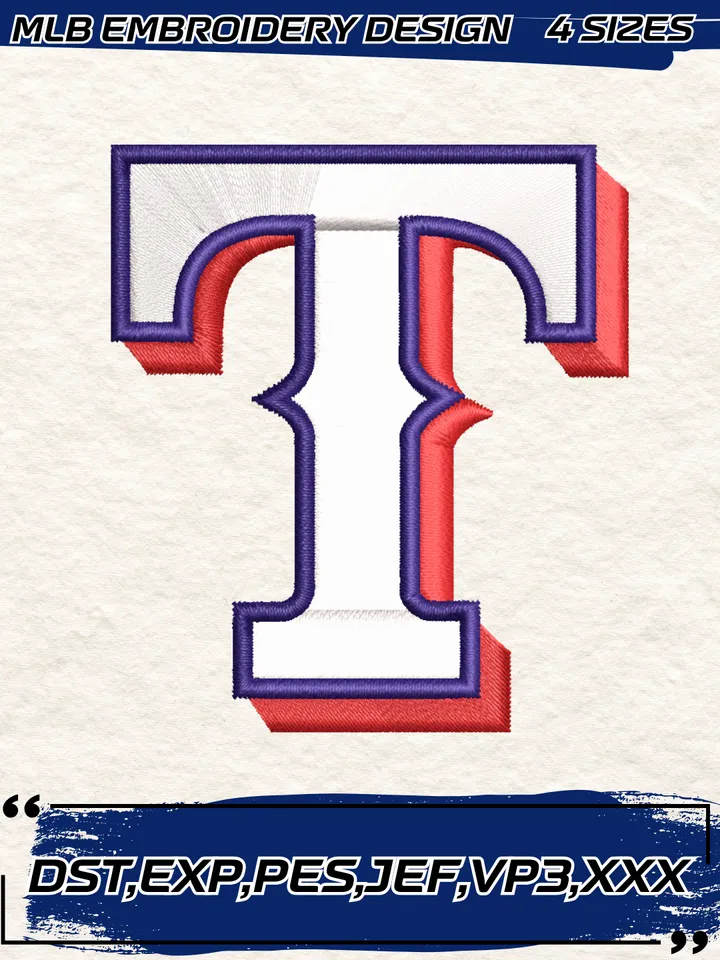 Texas Rangers Cap Logo Embroidery Design,MLB Embroidery Design,Machine Embroidery Design File,4 Sizes, Digital Download
