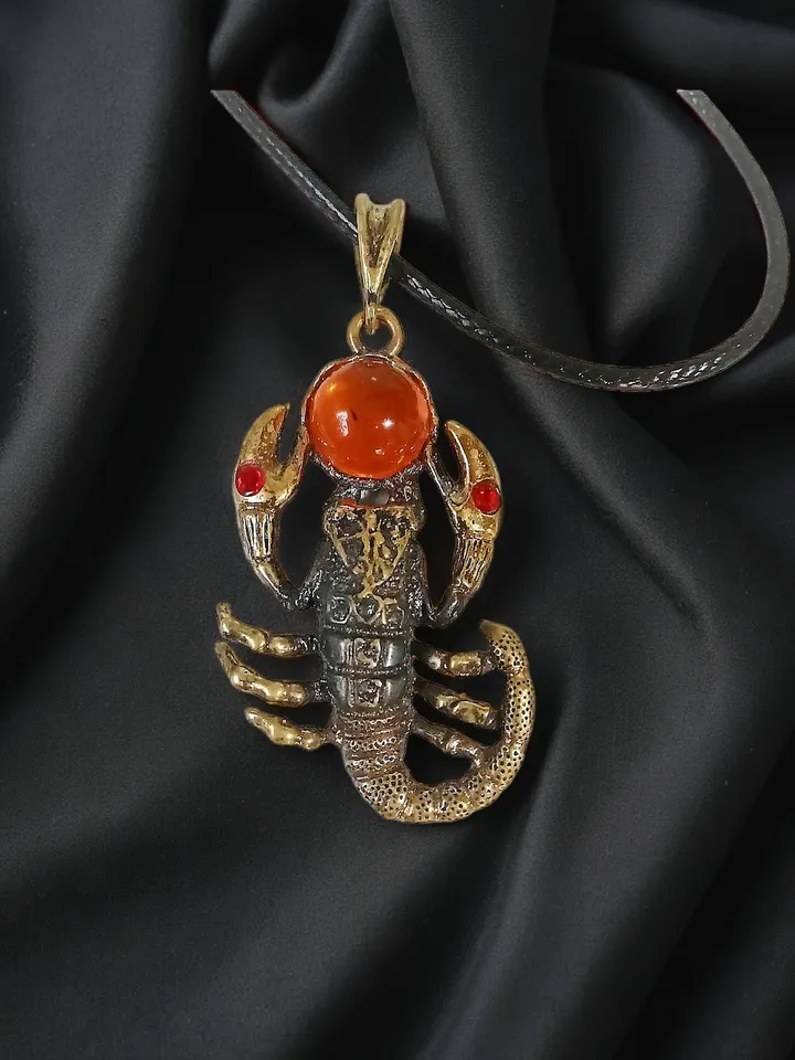 Scorpio Necklace Scorpio Jewelry Scorpio with Amber Pendant Gold with Black Cord Scorpio Zodiac Sign Gift for Men Women
