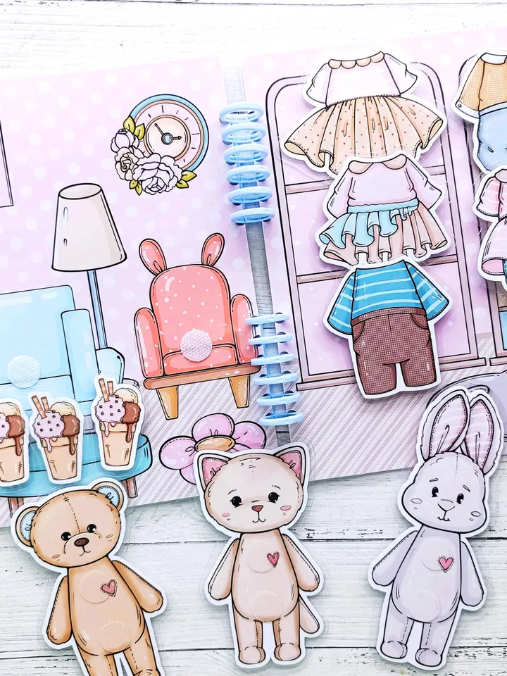 Printable Paper Teddy doll house, printable Teddy clothes set, Printable Paper dollhouse, Holiday Blythe paper doll Busy book printable kids