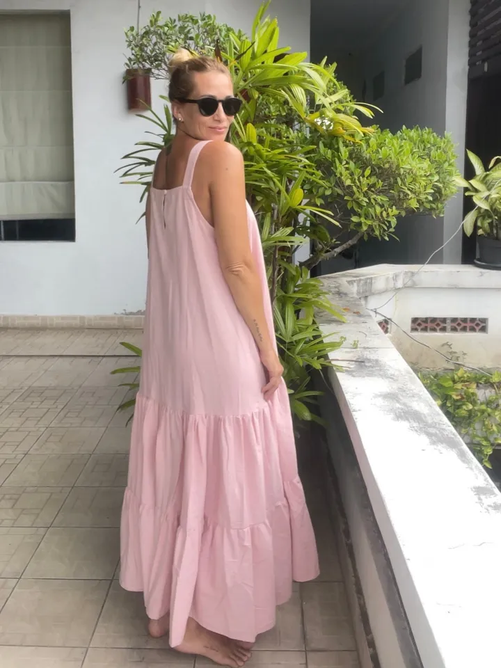 Linen loose light pink summer feminine dress / comfort women vacation summer long oversize dress | light pink designer dress