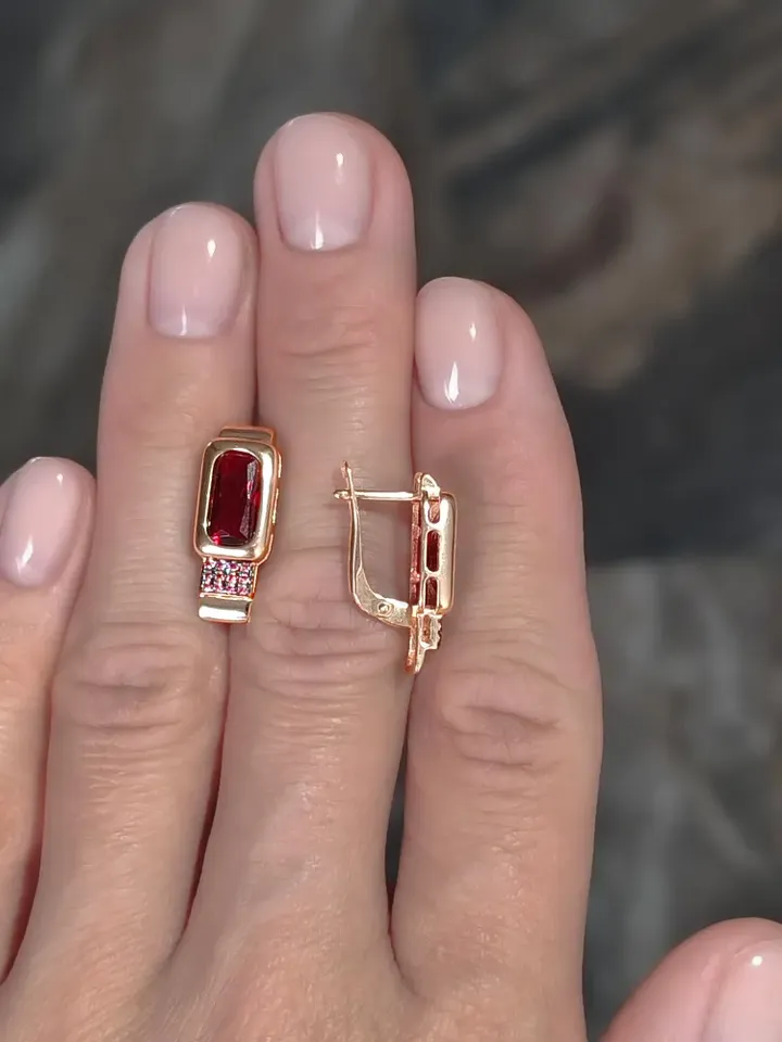 Earrings for women silver 925 jewelry gold earrings English lock with garnet and tourmaline