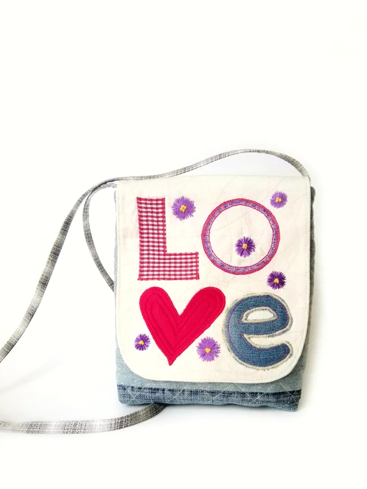 Handcrafted Denim Shoulder Bags: Handmade Embroidered Fabric Women's Handbags - Functional Accessories in Boho Style. FREE SHIPPING!