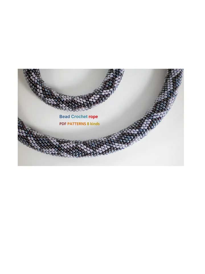 Bead crochet rope patterns «Chain» necklace and bracelet, 8 kinds, Instant Download, Pdf fail