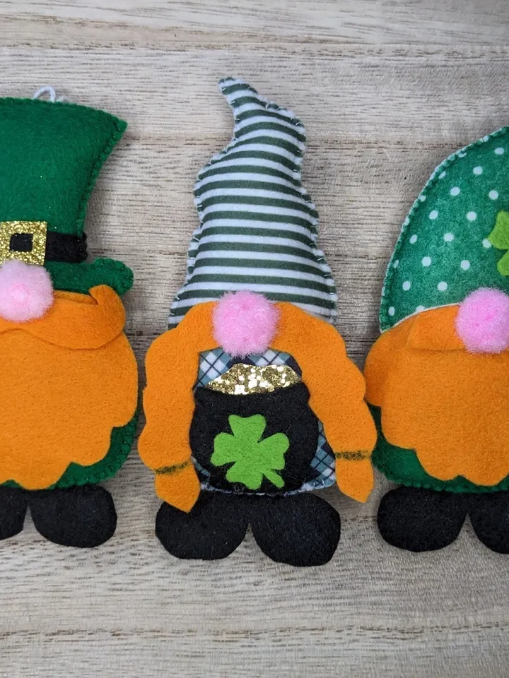 Holiday Gnomes, Felt Christmas Tree Decorations, Scandinavian Gnome, Green gnome, Clover, St. Patrick's Day,  Set 3 toy