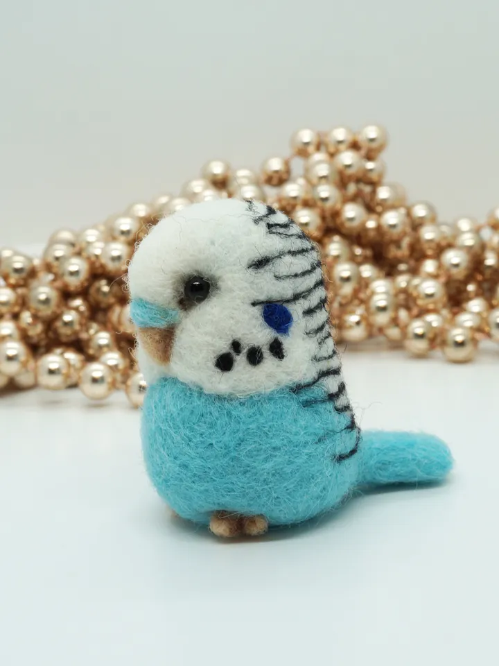 Cute miniature needle felted turquoise budgie, ships from the USA