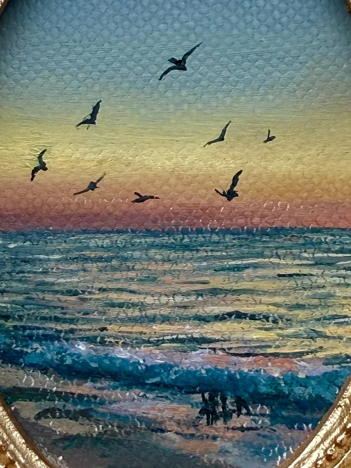 Ocean Sunset Landscape Oil Painting Original In Vintage Style Frame Small Framed Antique Style Painting Art Vintage Seascape Painting Coastal Artwork