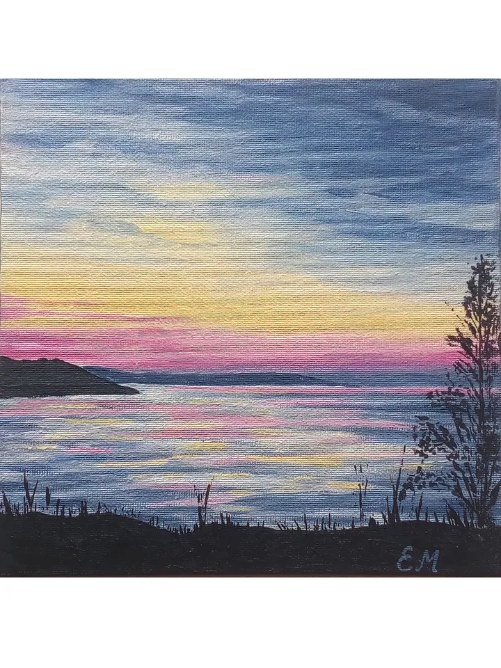Painting Sunset on the sea, Pink sunset, Landscape acrylic, Painting with sunset, Seascape