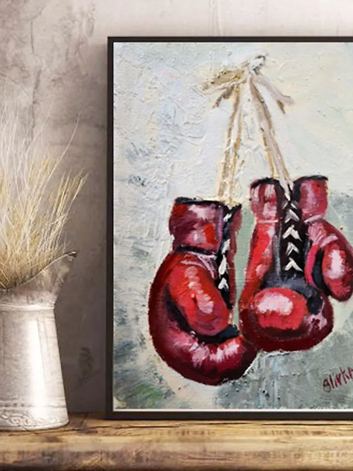 Boxing Gloves Painting Original Oil Painting Sport Artwork MMA Wall Art
