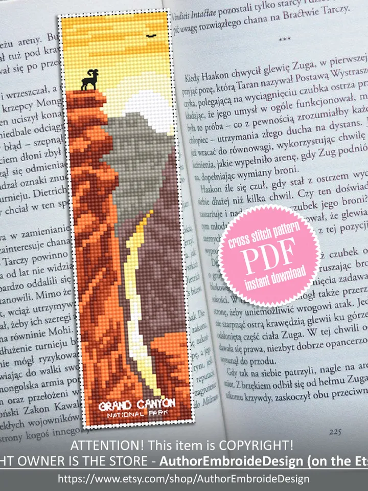 National park bookmark cross stitch pattern PDF download Nature cross stitch chart, Digital bookmark pattern PDF, Grand canyon, Rocks #B169