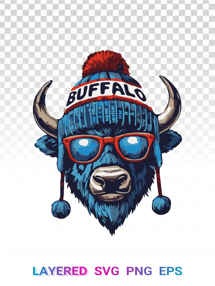 🦬 Buffalo Bills Mascot SVG PNG, Winter Beanie Logo Cricut