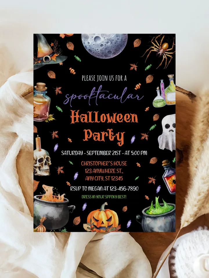 Editable Halloween Invitation, Halloween Party Invitation, Halloween Birthday Invitation, Halloween Invitation - I105