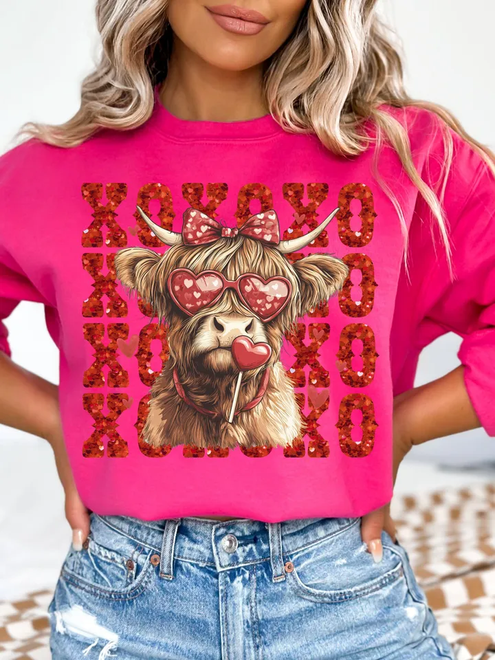 Xoxo Valentine Highland Cow Vibes Png, Valentine's Day XOXO Png, Valentine Coquette Png, Valentine Country Girl Png, Western Valentine Png