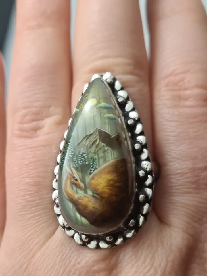 Dragon ring Labradorite ring Stone painting dragon Aaa large labradorite ring