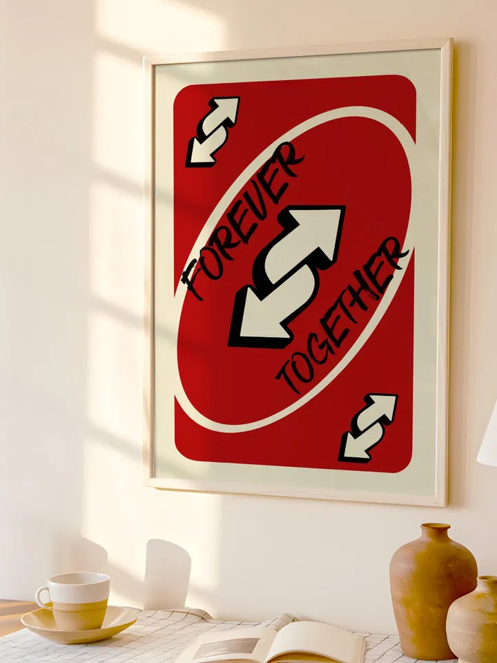 Forever Together play Reverse Card Wall Art Funny Meme Poster Digital Download Red Black Typography Pop Culture Print Game Room Meme Decor
