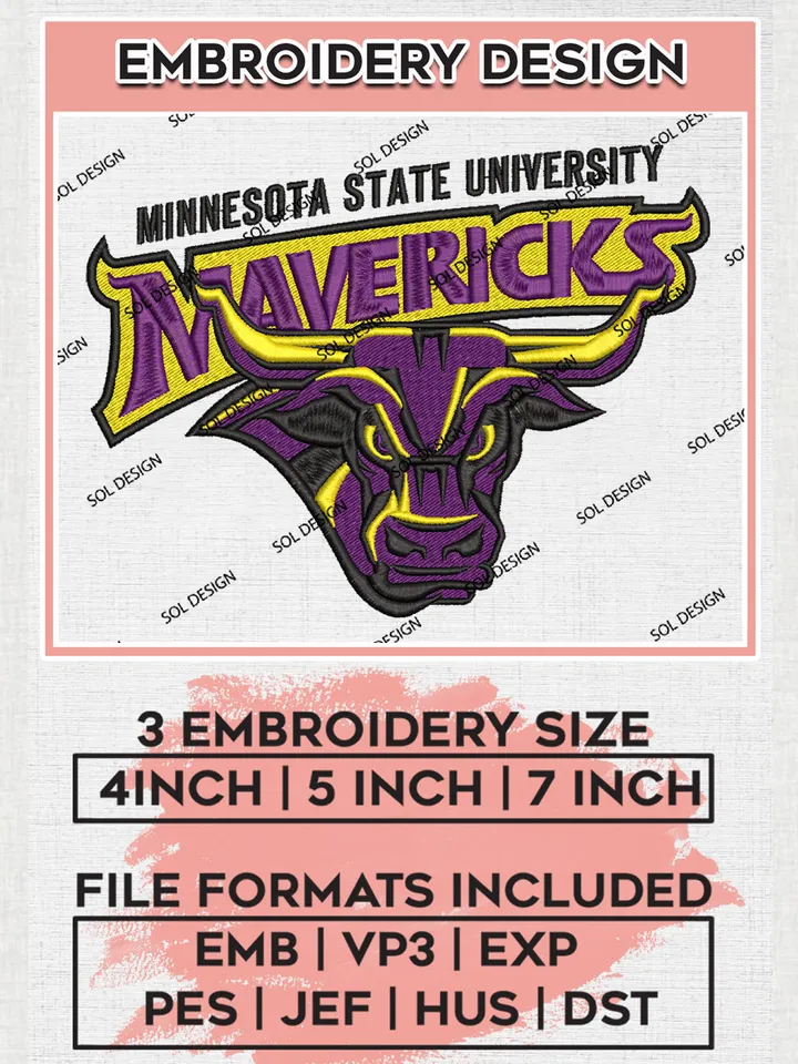 NCAA Minnesota State Mavericks College Team Logo Embroidery Design Files, NCAA Minnesota State Mavericks Machine Embroidery, NCAA Teams, 3 sizes, NCAA Machine embroidery designs, Digital Download