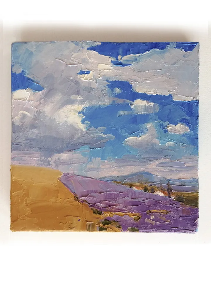 Lavender field mini canvas painting set of two. Oil painting original