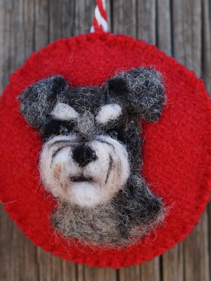 Schnauzer Christmas ornament, pet portrait, needle felted dog ornament, made to order
