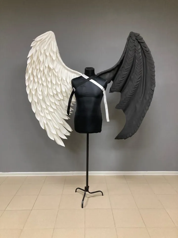black and white angel, black and white wings, angel wings, angel wings costume, good and evil wings, cosplay, party wings
