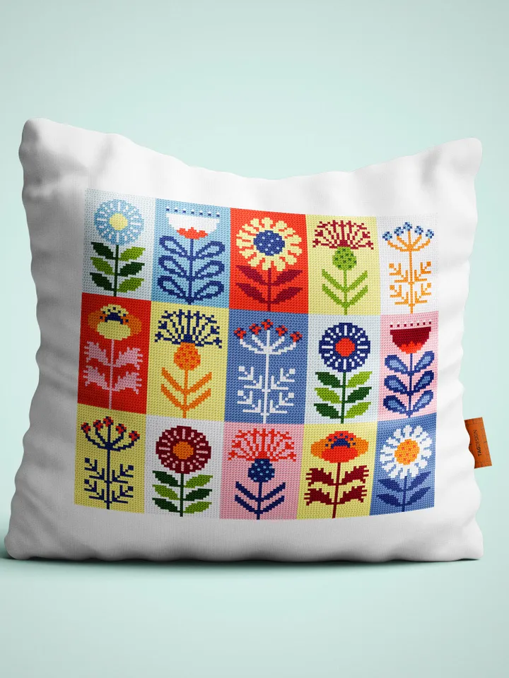 Folk flowers cross stitch pattern PDF download Scandinavian flower sampler, Patchwork cross stitch chart, Floral pattern digital PDF #P44