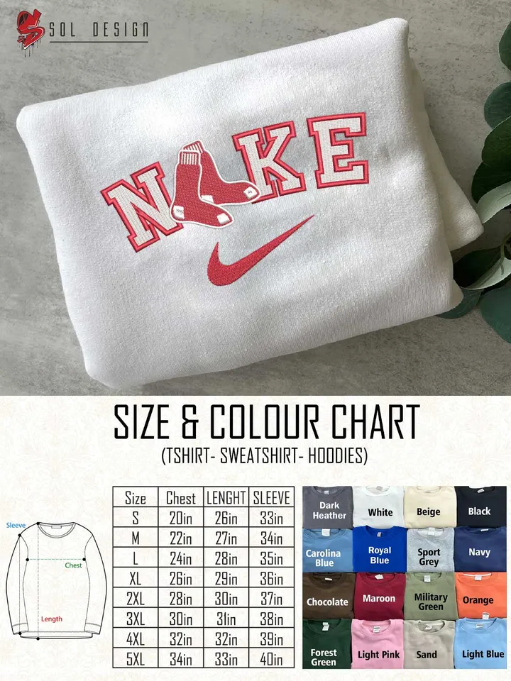 Ni.kee Boston Red Sox Team Embroidered Sweatshirt, MLB Red Sox Team Embroidered T Shirt, MLB Team Embroidered Sweater, MLB Boston Red Sox Shirt, Baseball Team Embroidered Hoodie