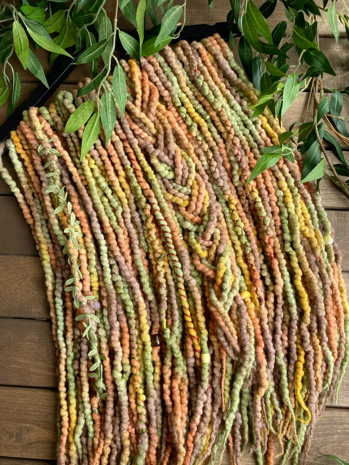Ginger green brown Wool De dreadlocks Ready to Ship🧡🤎💚💛