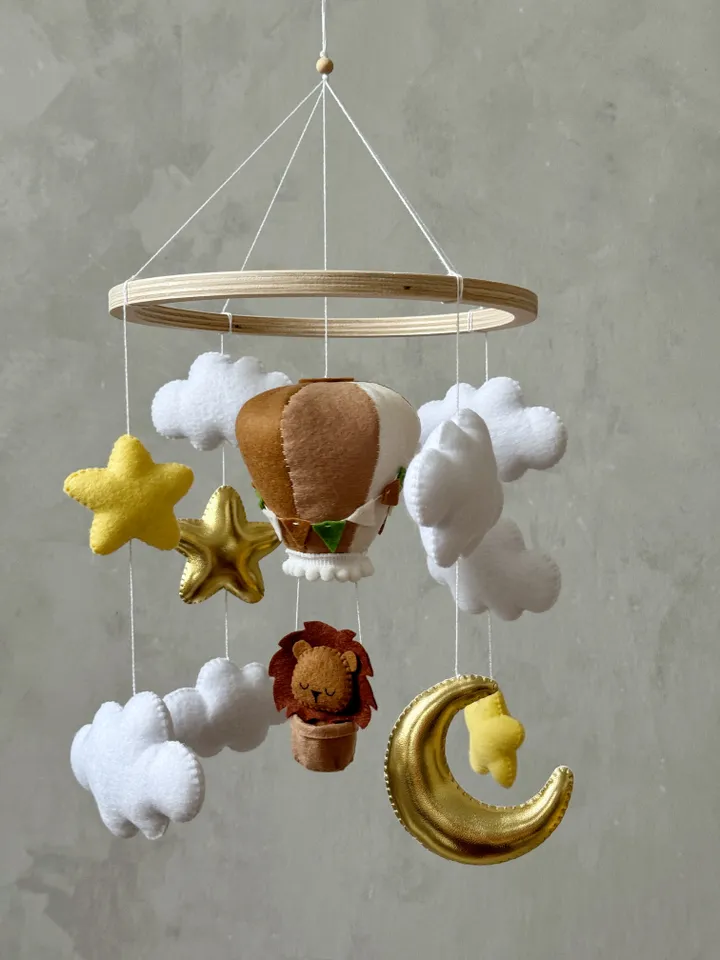 Adventure nursery crib mobile lion bear bunny, Hot air balloon mobile boy girl