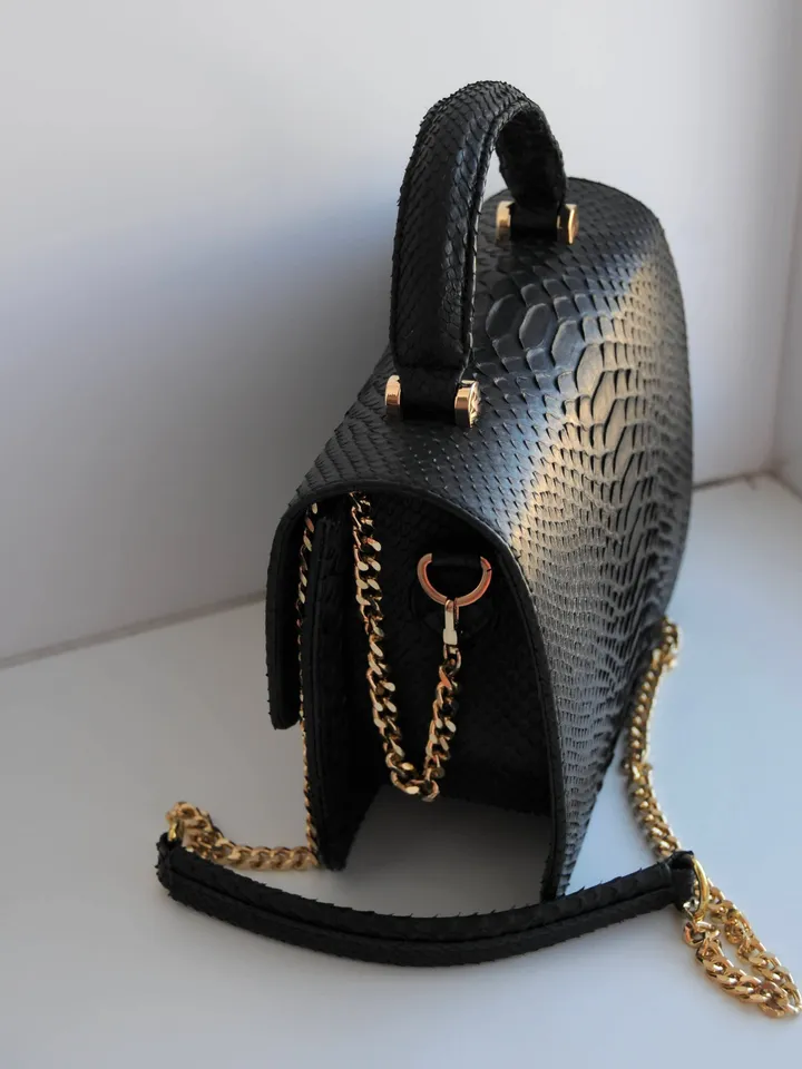 Genuine python skin classy woman bag | designer leather bag | woman hadle bag | chain crosshandle elegant snake bag | Snake print purse