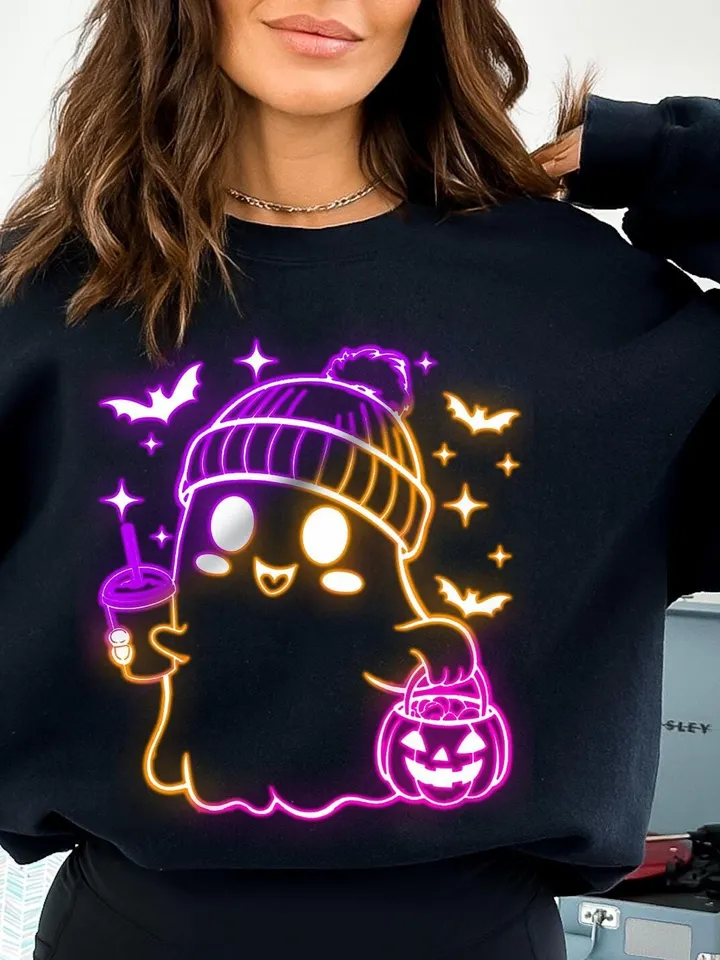 Cute Neon Ghost Png, Halloween Png, Coffee Png, Cute Halloween Png, Spooky Cute Png, Spooky Png, Coquette Png, Neon Kawaii Ghost Png,